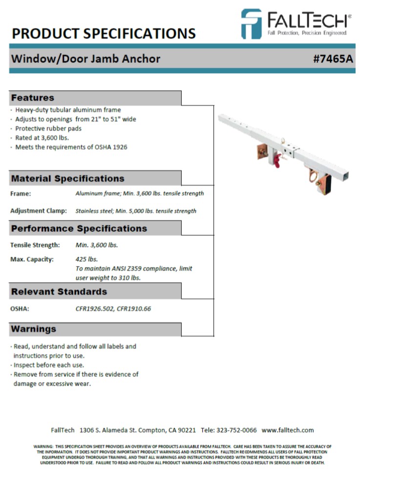 FallTech 7465A Window and Door Opening Anchor 